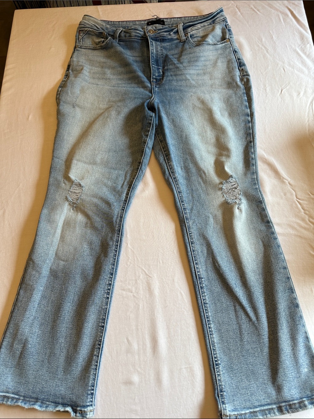 Edgely Curvy Hogh Rise Slim Boot-Cut Jeans with Knee Distress - Women's 16S
